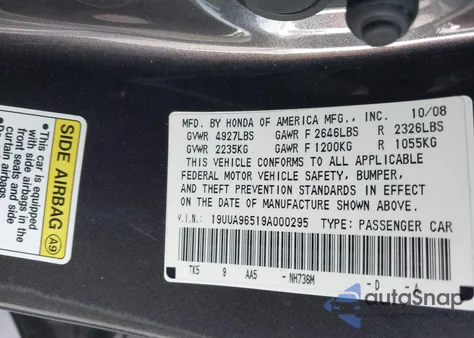 2009 Acura Tl 3.7 from USA, damaged, VIN 19UUA96519A000295